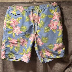 Polo Ralph Lauren Floral Mesh Lined Bathing Suit Mens M Polyester 8" Inseam Swim